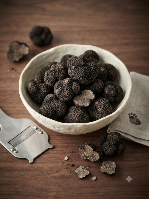 Tuber Uncinatum Burgundy autumn truffle, dark warty exterior